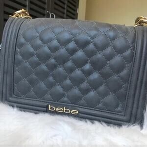 BEBE Grey Chain Shoulder Bag Gold Accents